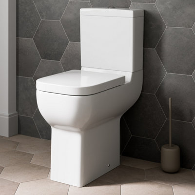 Affine Comfort Raised Height Tall Close Coupled Rimless Toilet Bathroom Wc Ceramic Pan White Soft Closing Seat from B&Q