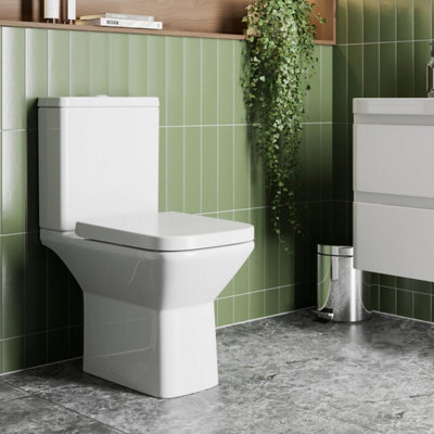 Affine Rimless Close Coupled Toilet Soft Close Seat Modern Bathroom White Gloss from B&Q