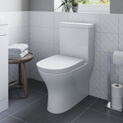 Affine Rimless Close Coupled Back To Wall Toilet Soft Close Seat Modern Bathroom from B&Q