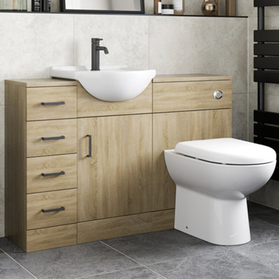 Affine Bathroom Vanity Unit Drawer Cabinet Toilet Unit Furniture Basin Sink Oak 1165mm from B&Q