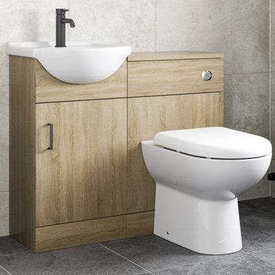 Affine 950mm Bathroom Toilet Vanity Unit Combination Basin Sink Furniture Oak Effect from B&Q