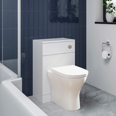 Affine Btw Back To Wall Toilet Pan Concealed Cistern Unit 500mm Soft Close Seat White from B&Q
