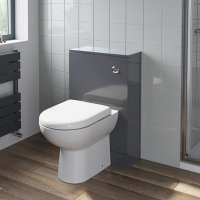 Affine 500mm Bathroom Toilet Back To Wall Furniture Unit Pan Soft Close Seat Gloss Grey from B&Q