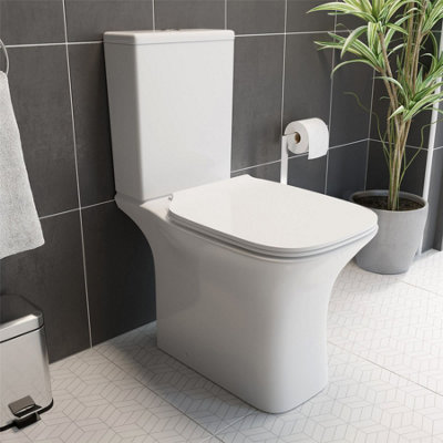 Affine Close Coupled Rimless Toilet Pan Cistern Premium Soft Close Seat White Gloss from B&Q