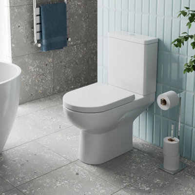 Affine Rimless Close Coupled Toilet Soft Close Seat Bathroom Modern White Gloss from B&Q