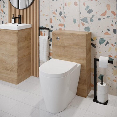 Affine Bathroom Toilet Wc Concealed Cistern Unit Pan Soft Close Seat Wood Effect 500mm from B&Q