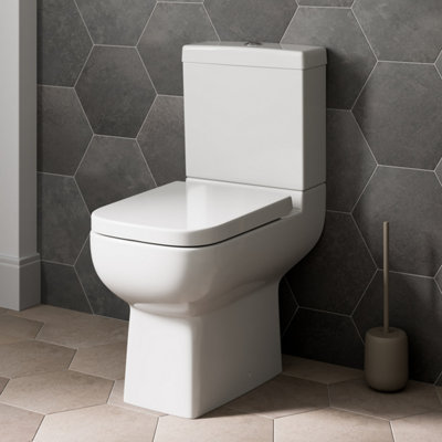 Affine Close Coupled Rimless Toilet Space Saving Cistern Pan Soft Close Ceramic White from B&Q