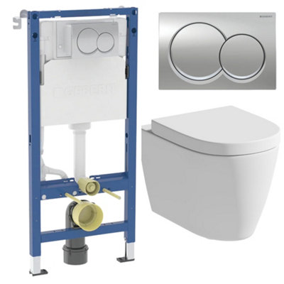 Affine Rimless Wall Hung Toilet Pan Soft Close Seat & Geberit Concealed Cistern Frame from B&Q