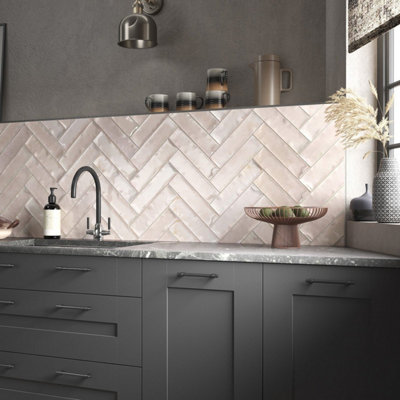 B&Q -  Aspire Rose Pink Ceramic Wall Tiles 75 X 300mm