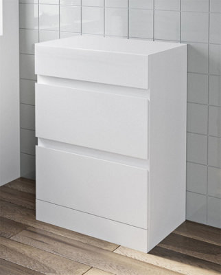 B&Q -  600mm Bathroom Countertop Vanity Drawer Unit Floor Standing White Gloss