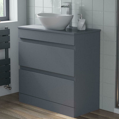 Affine 800mm Bathroom Vanity Unit Countertop Wash Basin Sink Oval Floor Standing Grey from B&Q