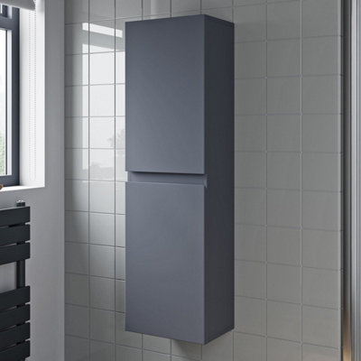 B&Q -  1200mm Grey Gloss Tall Bathroom Wall Hung Storage Cabinet Cupboard Soft Close
