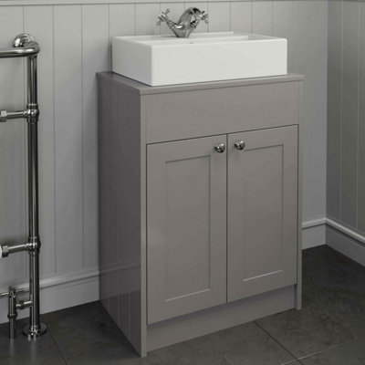 Affine 600mm Grey Traditional Vanity Unit Countertop Rectangle Basin Bathroom Furniture from B&Q