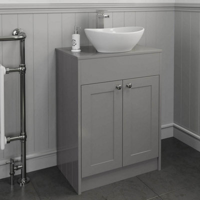 B&Q -  600mm Grey Traditional Vanity Unit Countertop Bathroom Furniture Oval Basin Sink