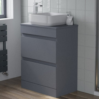Affine 600mm Bathroom Vanity Unit Floor Standing Countertop Square Basin Grey Gloss from B&Q