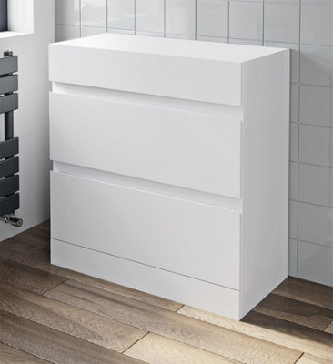 B&Q -  800mm Bathroom Countertop Vanity Unit Floor Standing Drawers White Gloss