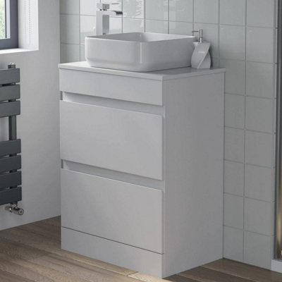 Affine 600mm Bathroom Vanity Unit Floor Standing Countertop Square Basin Gloss White from B&Q