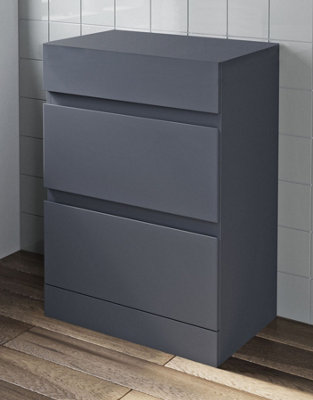 B&Q -  600mm Bathroom Countertop Vanity Drawer Unit Floor Standing Grey Gloss