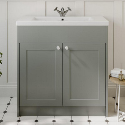 B&Q -  800mm Bathroom Vanity Unit Basin Sink Storage Cabinet Furniture Grey Traditional