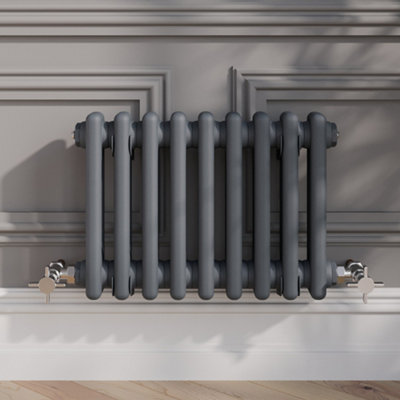 B&Q -  300X425mm Traditional Colosseum Horizontal Double Bar Column Radiator Anthracite