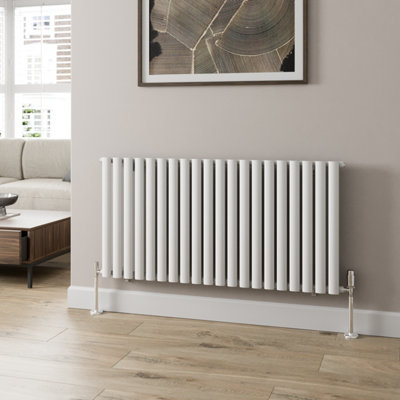 Radilux Designer Radiator Horizontal White Oval Column Rads Single Panel 600X1200mm from B&Q