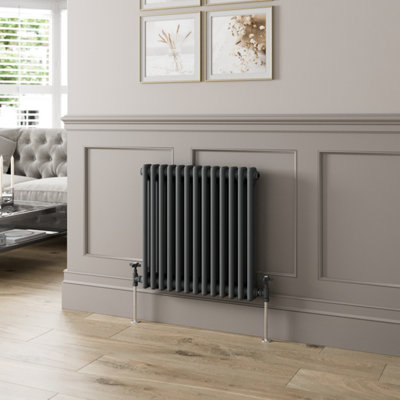 B&Q -  Traditional Colosseum Horizontal Double Bar Column Radiator 600 X 605 Anthracite