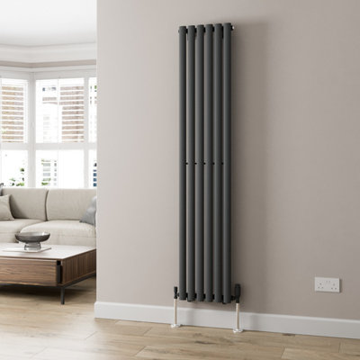 Radilux Anthracite Designer Radiator Vertical Oval Column Single Panel Rad 1800X360mm