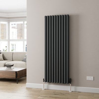 B&Q -  Anthracite Designer Radiator Vertical Oval Column Double Panel Rad 1600X600mm