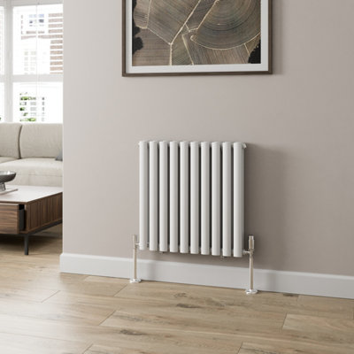 Radilux White Designer Radiator Horizontal Double Panel Oval Tube Column 600X600mm