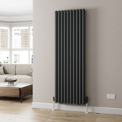 B&Q -  Anthracite Designer Radiator Vertical Oval Column Double Panel Rad 1800X600mm