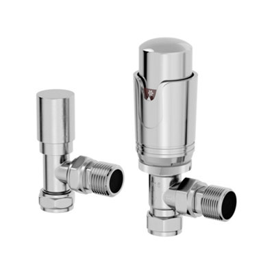 Radilux Trv Thermostatic Radiator Valve Angled Rad Lockshield Twin Pack 15mm Chrome from B&Q