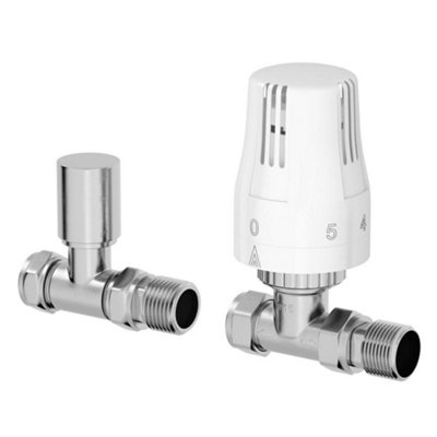 Radilux Straight White Chrome Thermostatic Radiator Valve Lockshield 15mm Trv from B&Q