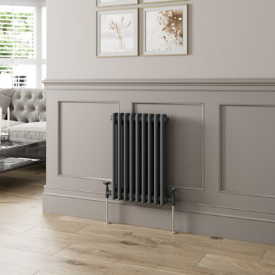 B&Q -  Traditional Colosseum Horizontal Double Bar Column Radiator 600X425mm Anthracite