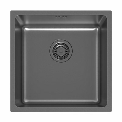 Sinkoro Dark Grey Inset Kitchen Sink Stainless Steel Large Square Single Bowl Strainer Waste from B&Q