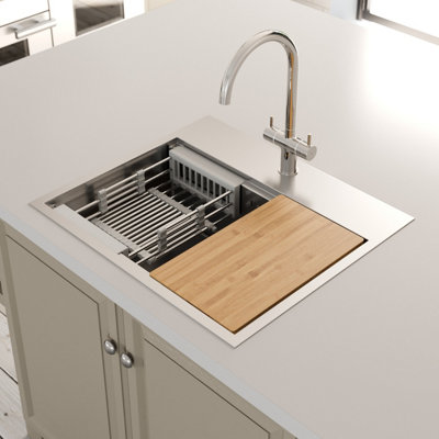 Sinkoro 1 Bowl Kitchen Sink Undermount Inset Stainless Steel Drainer Chopping & Waste from B&Q