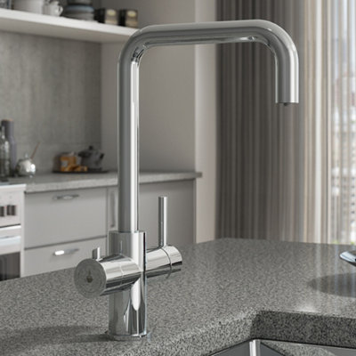 B&Q -  3 In 1 Instant Boiling Water Kitchen Mixer Tap Twin Lever Tank Hot Cold Chrome