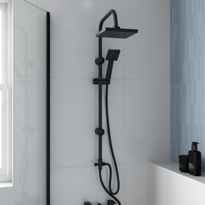 Affine Square Shower Kit Single Spray Handset & Riser Rail 1.5M Hose Matt Black from B&Q