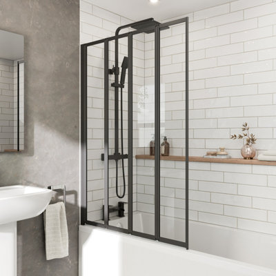 Affine 4 Folding Bath Shower Screen 1000mm Door Matt Black Four Panels Safety Glass 4mm from B&Q