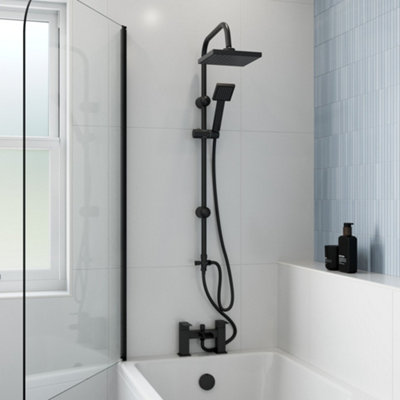 B&Q -  Bath Shower Mixer Waterfall Tap Kit Square Riser Rail Hose Dual Heads Matt Black