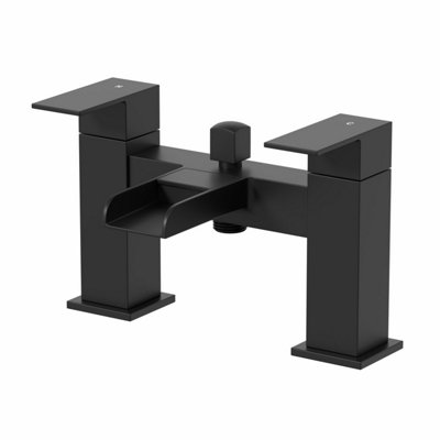 Affine Black Waterfall Bath Mixer Tap Square Twin Handle No Shower Attachment from B&Q