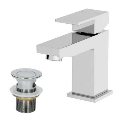 Affine Mini Cloakroom Basin Mixer Tap & Waste SetSquare Single LeverChrome from B&Q