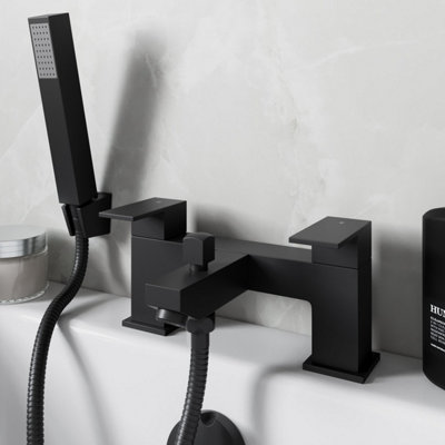 Affine Black Shower Mixer Tap With Handset Square Twin Handle Modern Bathroom from B&Q