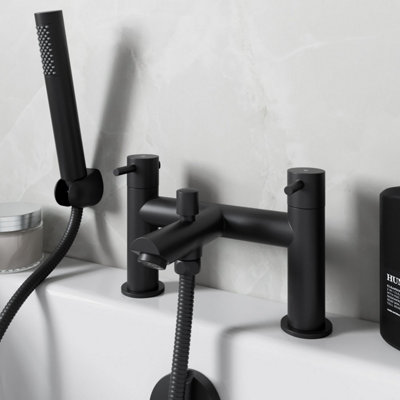 Affine Black Shower Mixer Tap With Handset Round Twin Handle Bathroom Fittings from B&Q