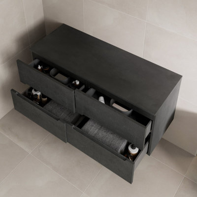 B&Q -  1200mm Black Vanity Unit Fluted Double Countertop Wall Hung No Basin Soft Close