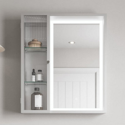 Affine 600 X 700mm Silver Bathroom Led Mirror Cabinet Wall Hung Fluted Mains Touch Sensor from B&Q