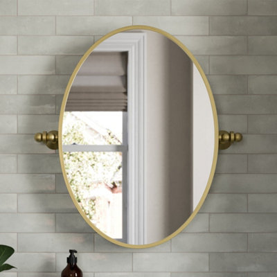 Affine 500 X 700mm Brushed Brass Wall Mounted Bathroom Mirror Framed Oval Traditional from B&Q