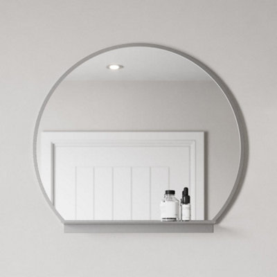 B&Q -  600mm Round Chrome Bathroom Mirror With Shelf Framed Wall Hung Modern 4mm Glass