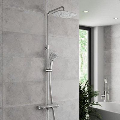 Affine Thermostatic Mixer Shower Set Dual Head Handset Riser Rail Shelf Square Chrome Extra Large