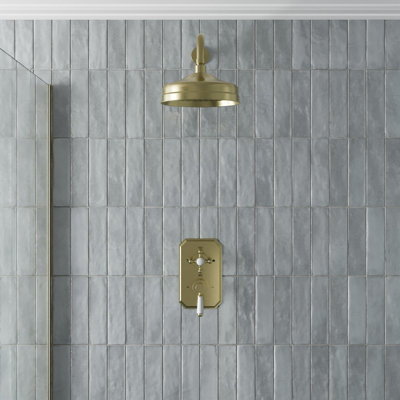 B&Q -  Thermostatic Mixer Shower Round Rainfall Head Valve Wall Traditional Brass