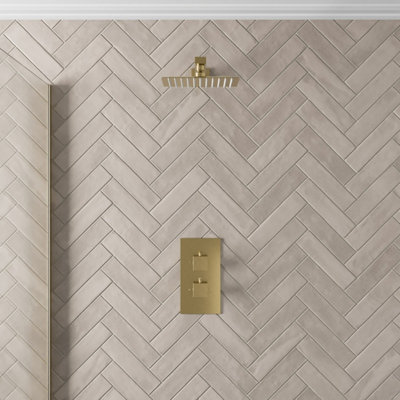 B&Q -  Thermostatic Mixer Shower Square Rainfall Head Valve Wall Mounted Modern Brass